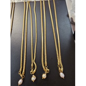 Gold Solid Necklace with Pearl Thick