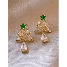 Winter Shimmer Diamond & Pearl Christmas Tree Earrings