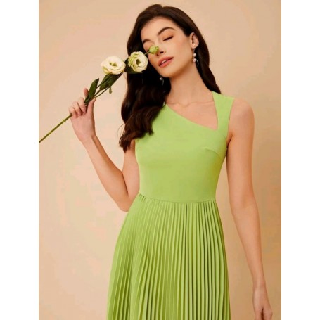 Pleated Asymmetrical Hem Dress