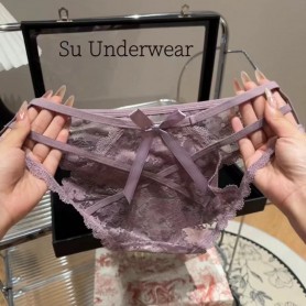 Purple Bow Back Lace Panties