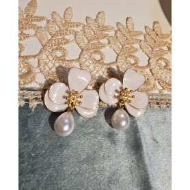 Pure White Pearl Petal Earrings