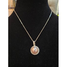Natural Sunflower Pink Pearl Pendant Necklace
