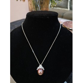 Crown Natural Deep Purple Pearl Pendant Necklace
