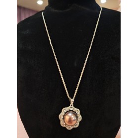 Lace Flower Emperial Natural Pearl Pendant Necklace