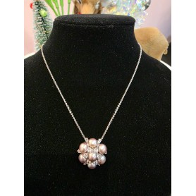 Winter Spell Blue Pearls Snowflakes Pendant Necklace