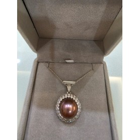 Majestic Round Zircon Premium Scarlet-Gold Pearl Pendant Necklacet