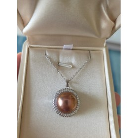 Majestic Round Zircon Premium Scarlet-Gold Pearl Pendant Necklacet