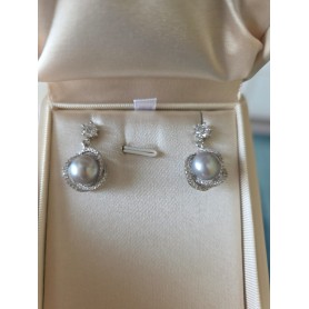 Swirling Zircon Blue Pearls Earrings