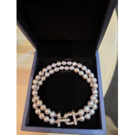 Blue Pearl Heart Lock Clasp Bracelet