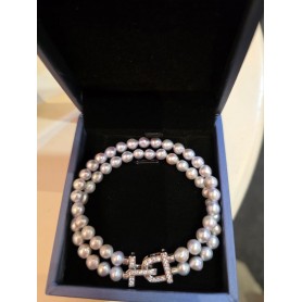 Blue Pearl Heart Lock Clasp Bracelet