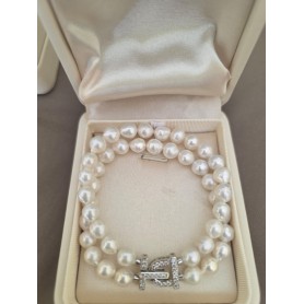 Heart-lock White Pearl Double Strand Bracelet