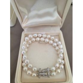 Heart-lock White Pearl Double Strand Bracelet