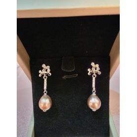 Floral Teardrop Purple Pearl Daggly Earrings