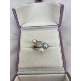 Akoya Gold & Blue Swirl Seawater Pearl Ring
