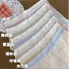 Sweet Ribbon Lace Ice Silk Mid Waist Panties