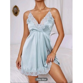 Lace Trim Satin Nightdress P0024